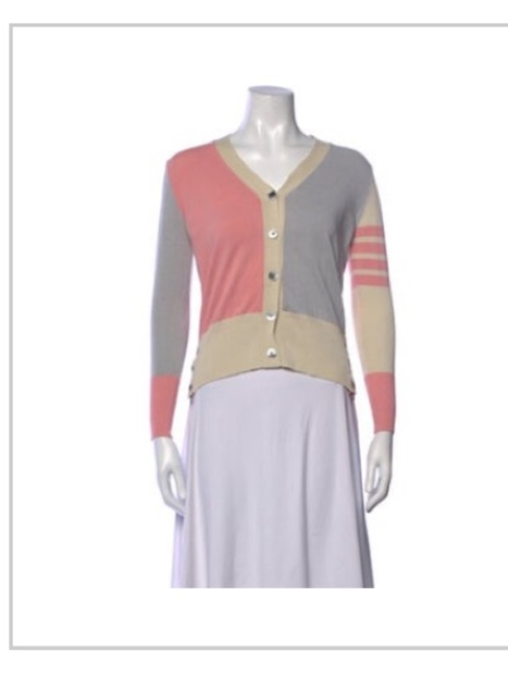 THOM BROWNE Color block Cardigan XS Pink and Grey